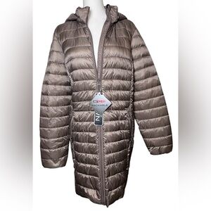 32 Degrees Heat NWT Women's Hooded Packable Down Puffer Jacket Taupe Brown 2X LG